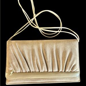 Vintage Francesco Biasia Tan Ruched Suede Clutch/Shoulder Bag